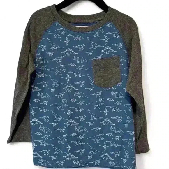 Distortion Boys Med. Blue Long Sleeve Dinosaur Print Shirt - Picture 1 of 3